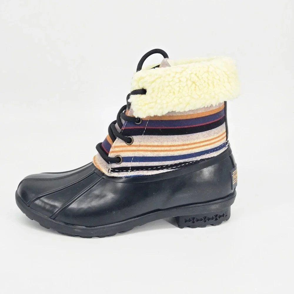 Pendleton Bridger Stripe Duck Mid Boot Black Waterproof Winter Women Shoes 6 NIB